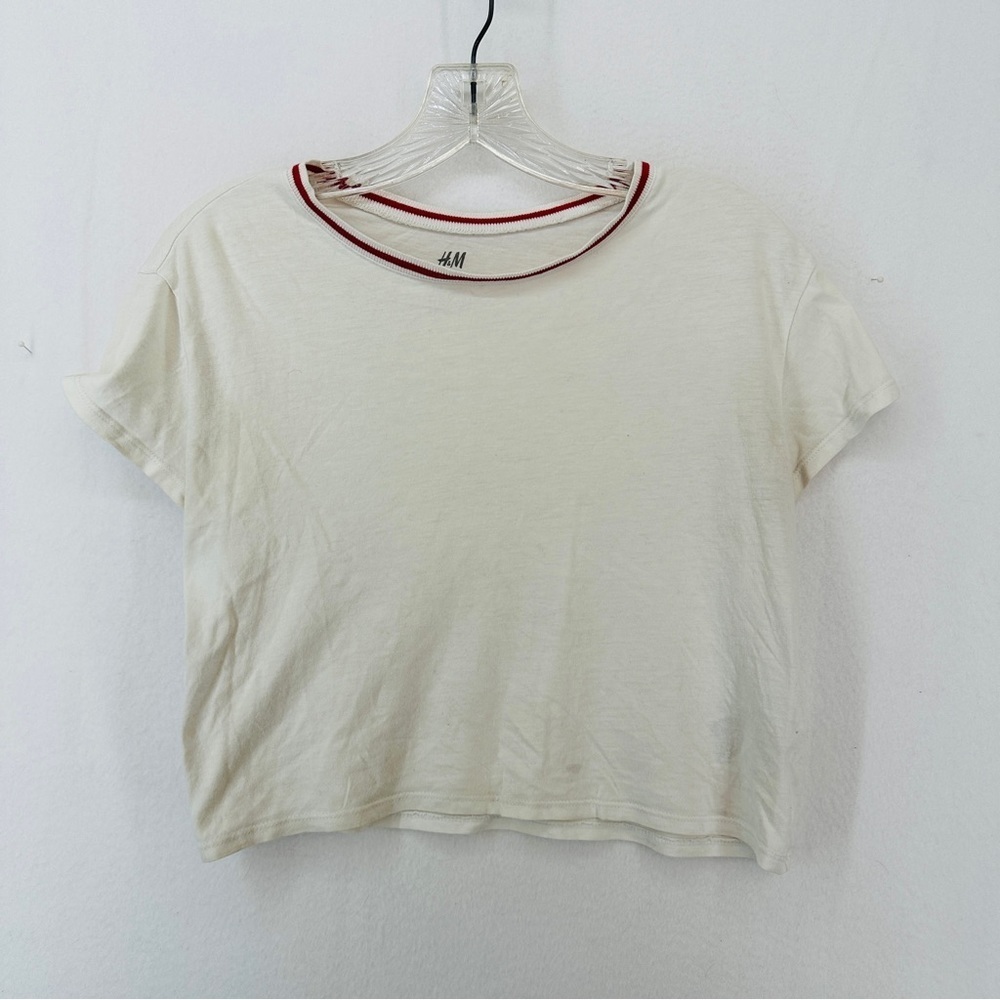 H&M‎ Striped Collared Plain T Shirt Girls 10-12y White